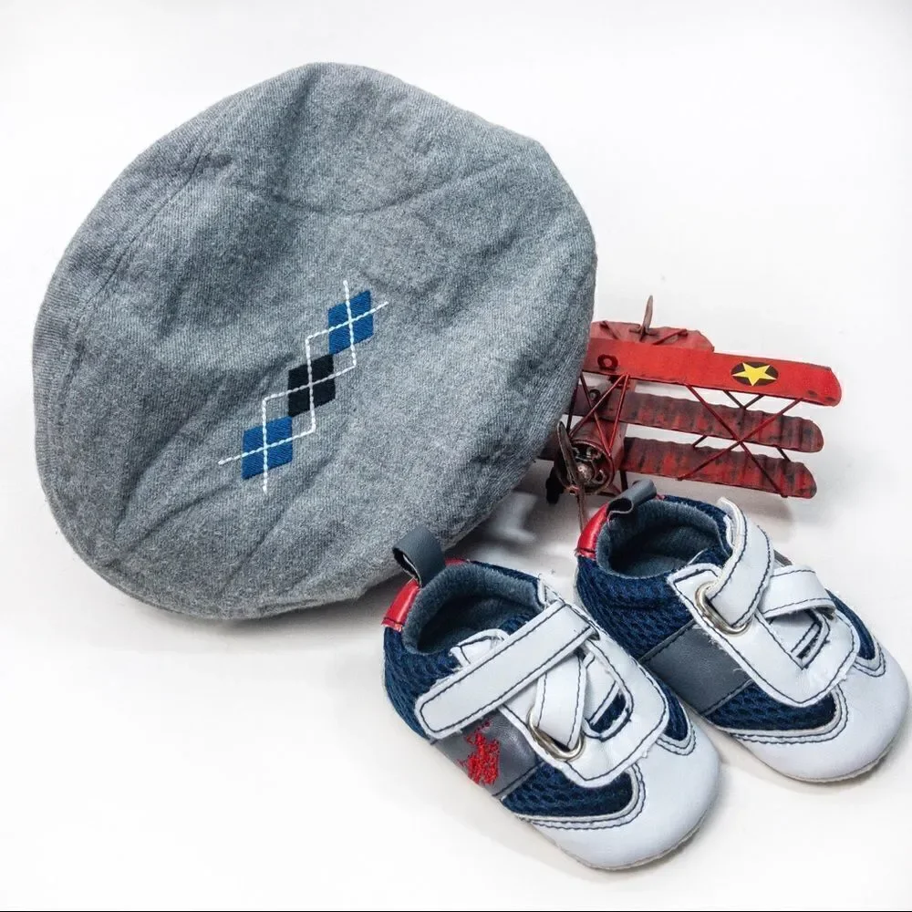 Preppy Baby Boy Bundle: Sneakers & Argyle Newsboy Hat